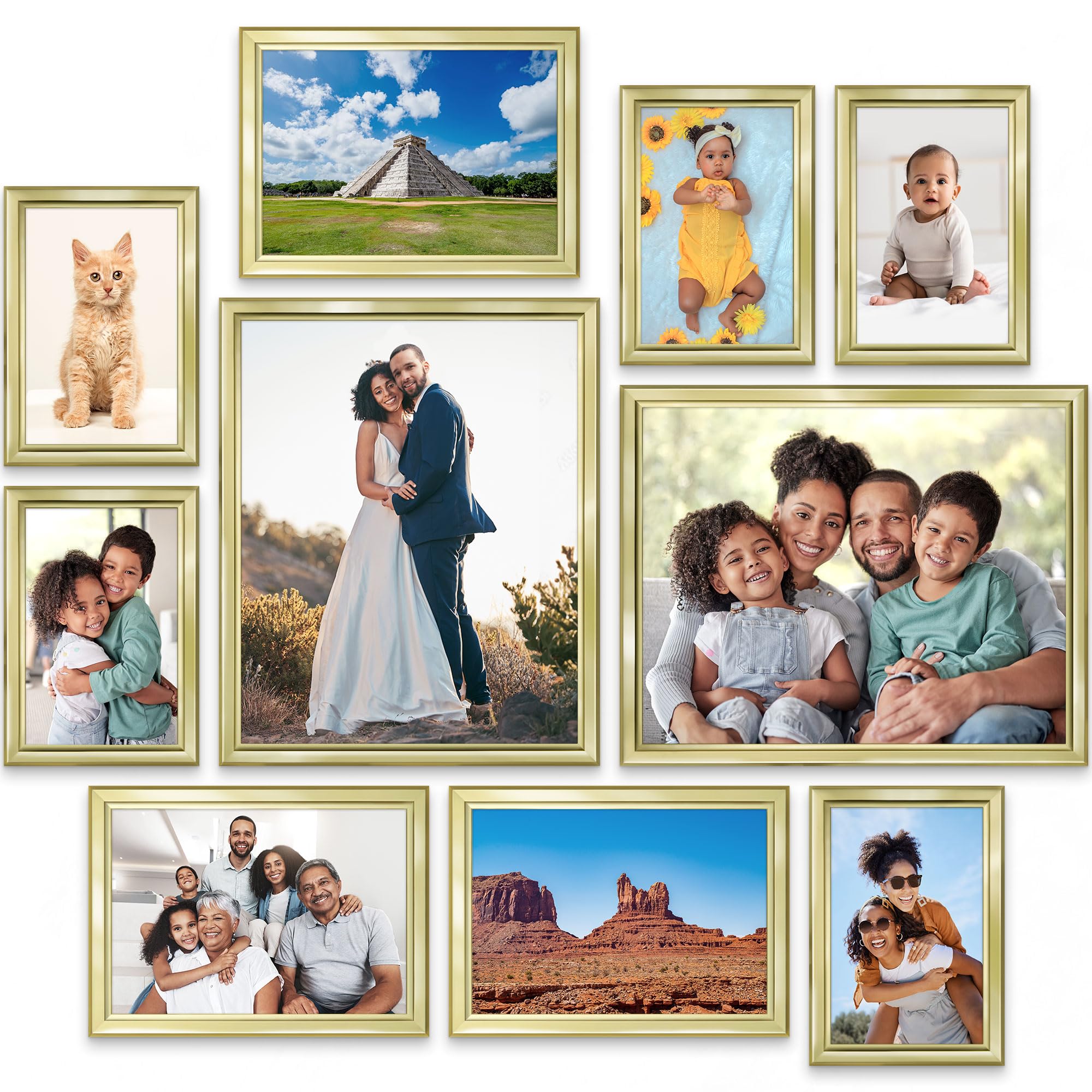 Photo 1 of Icona Bay Combination Gold Picture Frames Set - 10 PC (Five 4x6, Three 5x7, Two 8x10), Classy Contemporary Style, Maestro Collection for Wall Gallery