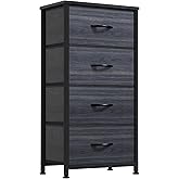 DWVO 4 Drawers Dresser, Dresser for Bedroom, Fabric Storage Tower, Chest of Drawers, Organizer Unit for Closets, Living Room, Sturdy Steel Frame, Wooden Top, Easy Pull Fabric Bins
