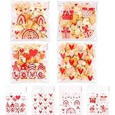 200Pcs Valentines Cellophane Treat bags, Valentine Day Goodie Cookie Candy Plastic Gift Bags with Seal, Self Adhesive Small Clear Snack Goody Bag for Valentine's Day Party Favors Supplies 4 x 5 Inches