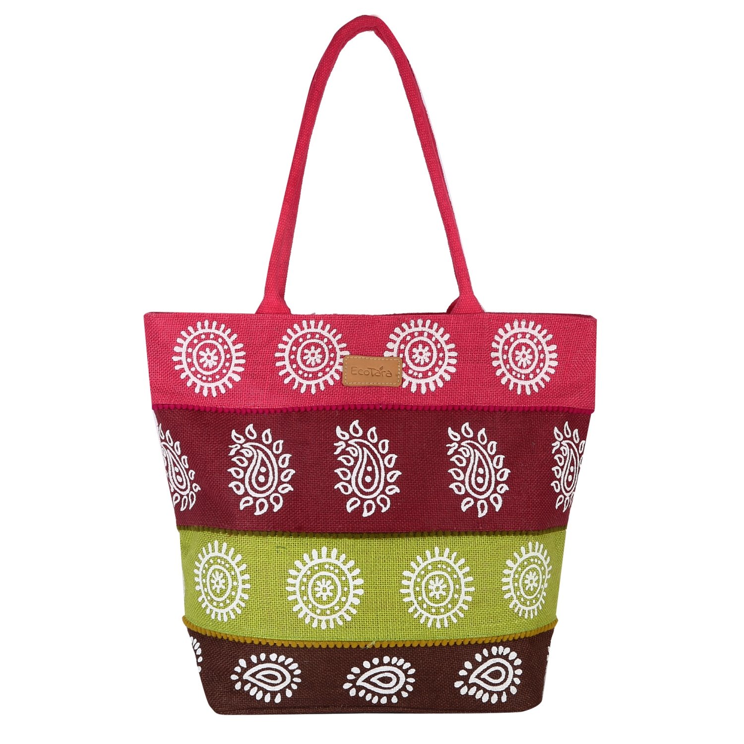 ecotara rangoli designer classic printed multipurpose premium quality eco friendly everyday useful travel bag, office bag, lunch bag, hand bag, gift bag with