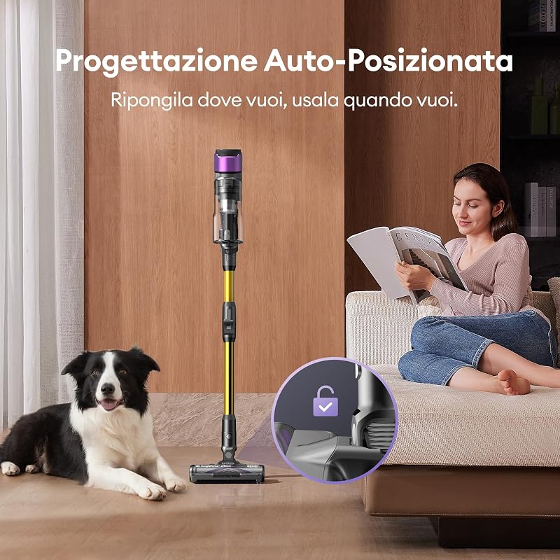 Aspirapolvere Senza Fili 55Kpa/60Min, Scopa Elettrica Senza Fili Potente con Tubo Pieghevole, Upgrade Spazzola Anti-Groviglio, Aspirapolvere Autoportante per Tappeti Pavimenti Peli Animali