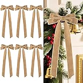 Senjie Velvet Large Christmas Bows for Staircase Garland Wreath, 20in x 8in Vintage Ribbon Bows with Twist Tie for Xmas Tree Holiday Indoor Outdoor Decorations (6Pcs, Khaki)