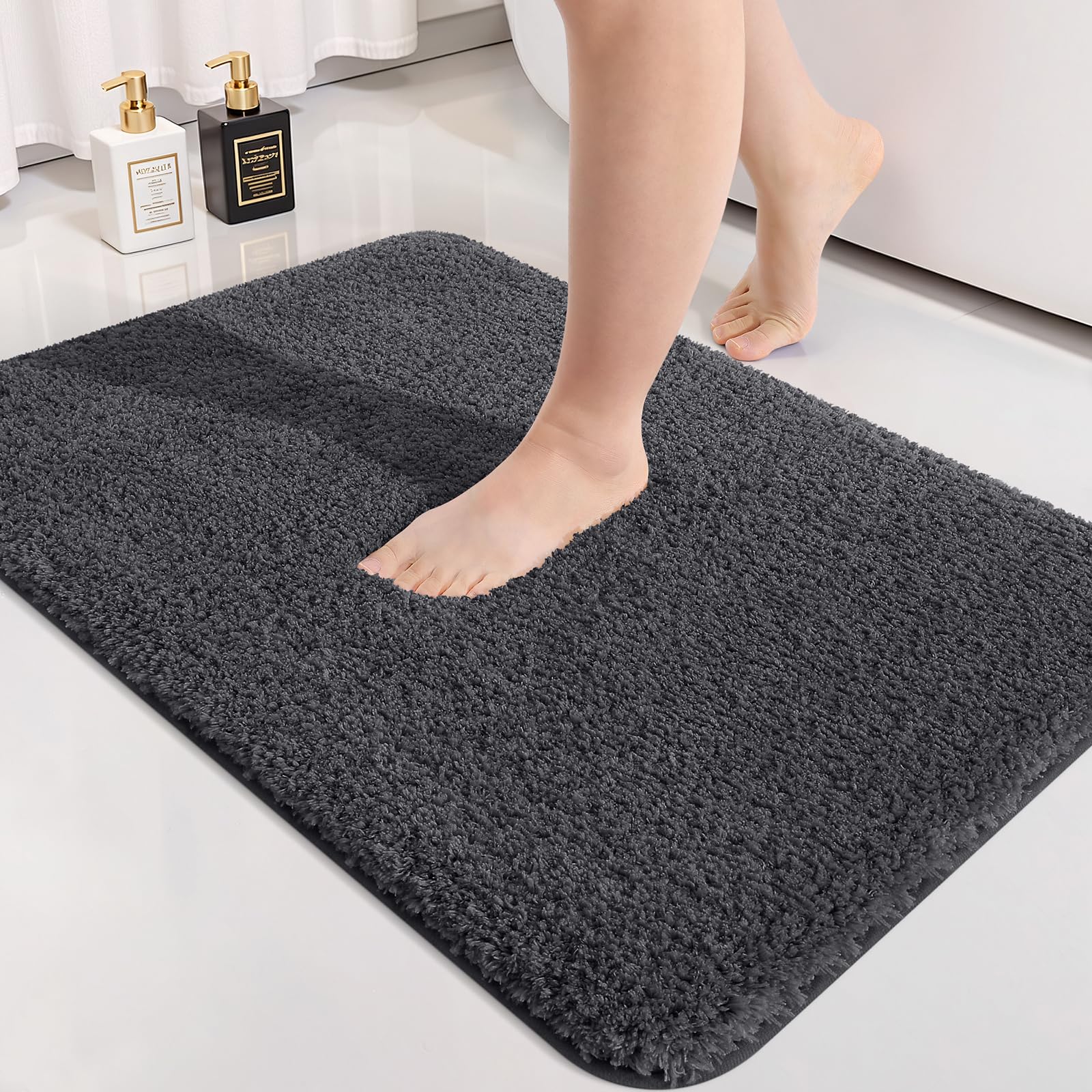 smiry Microfiber Bath Mat 50 x 75 cm, Non-Slip Super Absorbent Bathroom Mat, Extra Soft Machine Wash and Dry, Non-Shedding Bath Mats For Bathroom, Dark Grey — image 1