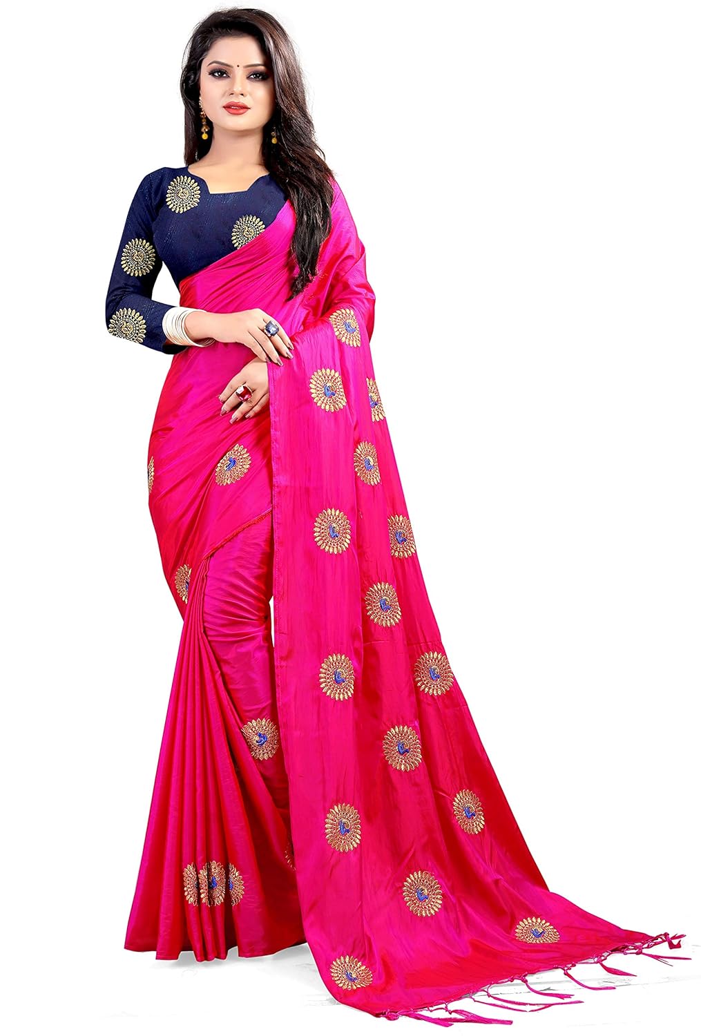 ethnic vila paper silk saree for women(pink saree)