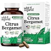 Wild & Organic Citrus Bergamot 12500mg Capsules - Antioxidant & Overall Support - Citrus Bergamot Supplement - Citrus Bergamia Fruit Extract Powder - Vegan, No Fillers, Non-GMO - 180 Count