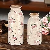 Ninehaoou 2 Pcs Ceramic Small Vase Rustic Farmhouse Vase Boho Vases Home Decoration for Your Kitchen Bedroom Office Bathroom & Shelf Centerpiece Table Decorative(Romantic)