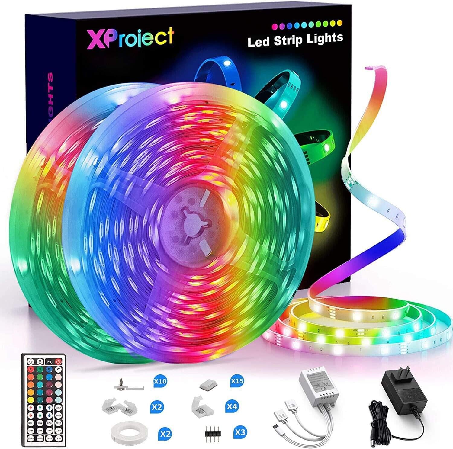 Amazon Com Xproject 65 6 Feet Led Strip Lights Led Lights For Bedroom Color Changing Lights With Remote 2 Rolls Of 32 8ft Home Kitchen