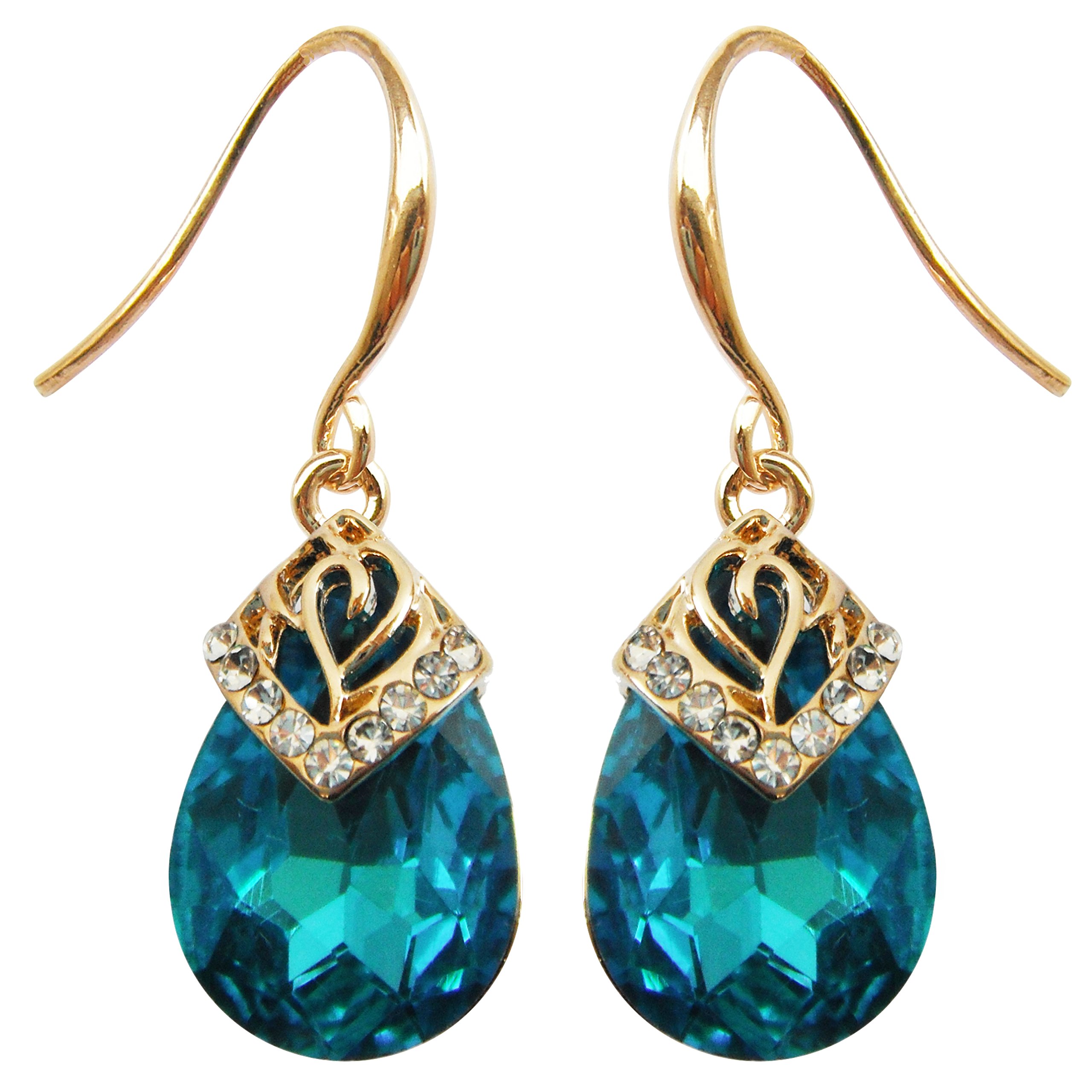 Navachi 18k Gold Plated Crystal Flower Pattern Water Drop Blue Zircon Az2692e Dangle Earrings