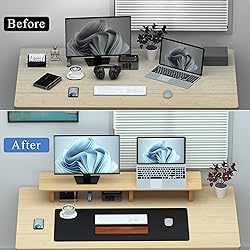 Aothia Large Dual Monitor Stand Riser, Solid Wood