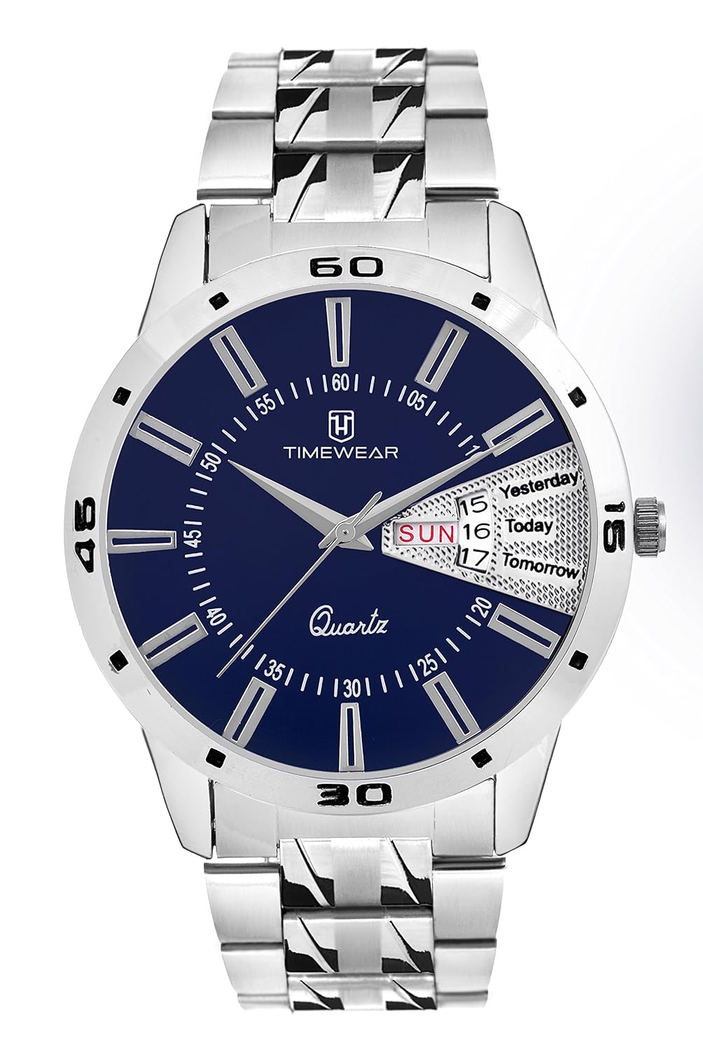 timewear analog blue dial day and date watch for men