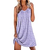 Ekouaer Nightgowns for Women Sleeveless Sleep Shirt Tank Night Gown V Neck Chemise Pleated Night Shirt Soft Sleep Dress