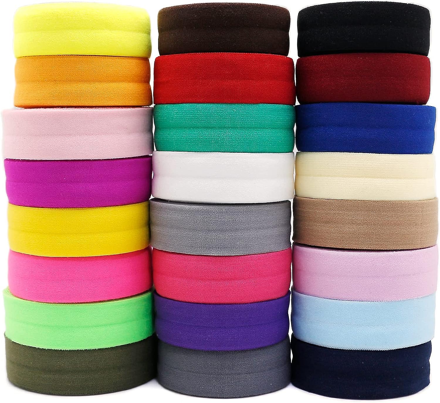 FQTANJU 24 Yards Fold Over Elastic Solid Color Trim 3/4 Inch 20mm Ribbon Sewing Stretch Foldover Band for Baby Girl Hair Bow DIY Craft Headbands (Mix 24 Colors)