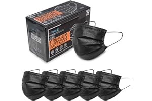 FriCARE Face Masks Disposable for Adults, 4 Ply ASTM Level 3, FSA HSA Eligible, Allergy Protection, Individually Wrapped, 50 Pack, Classic Solid Black