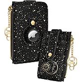 Miss Adola Cute Card Wallet Women with AirTag Holder - Sun Moon Genuine Leather Small Wallets with Keychain RFID Credit Cardholder Air Tag Aesthetic Coin Purse for Female Ladies Teen Girls