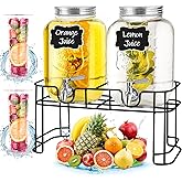 ACDRIME Drink Dispenser & Glass Water Dispenser, 2 Pack 1 Gallon Beverage Dispenser with Stand,with Ice Core,Stainless Steel Spigot and Lid 100% Leakproof.Glass Beverage Dispenser for BBQ,Picnic,Party