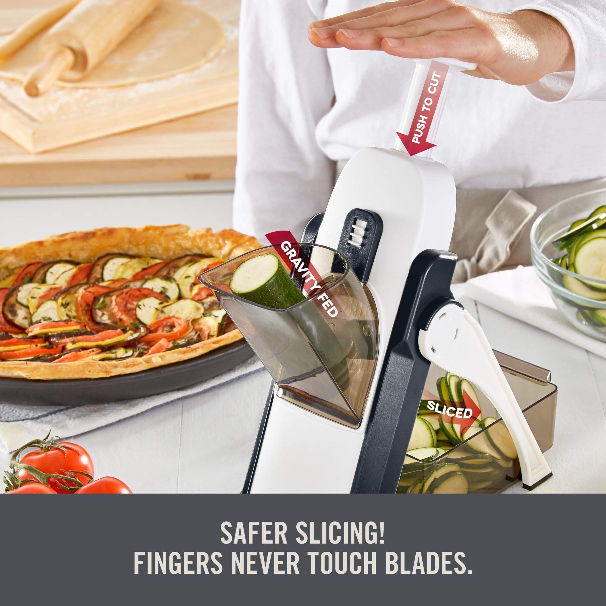 Zakarian by Dash Safe Slice Mandoline for Vegetables, Meal Prep & More with 30+ Presets & Thickness Adjuster - Black