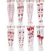 Geyoga 8 Pairs Halloween Thigh High Socks | Women over Knee Long Socks, Gothic Skeleton Spooky Socks, for Halloween Cosplay Costume Party, Skull Bone Spooky Prints