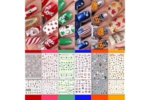 IDDFEVE 30 Sheets All Holiday Nail Art Stickers, Variety Pack Seasonal Nail Decals for All Year, Self-Adhesive Pegatinas Uñas St. Patrick's Independence Day Halloween Fall Christmas Heart Design