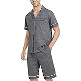 EA'S SECRET Mens Pajamas Set 100% Cotton Short Sets For Men Classic Button Down Sleepwear Summer Mens Pjs Sets With Pockets