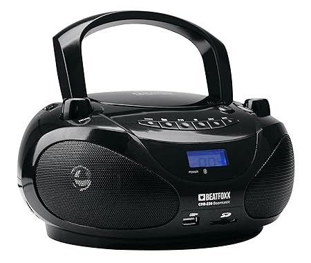 Beatfoxx Boomtastic Tragbarer CD-Player mit Bluetooth (Boombox, Ghettoblaster, Radiorecorder, USB/SD/MP3-Player, UKW-Radio, B