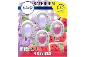 Febreze Bathroom Air Freshener, Odor-Fighting, Plug In Alternative, Air Fresheners for Home and Bathroom and Kitchen, Closet Air Fresheners, Watermelon & Lilac Scent, 4 Count