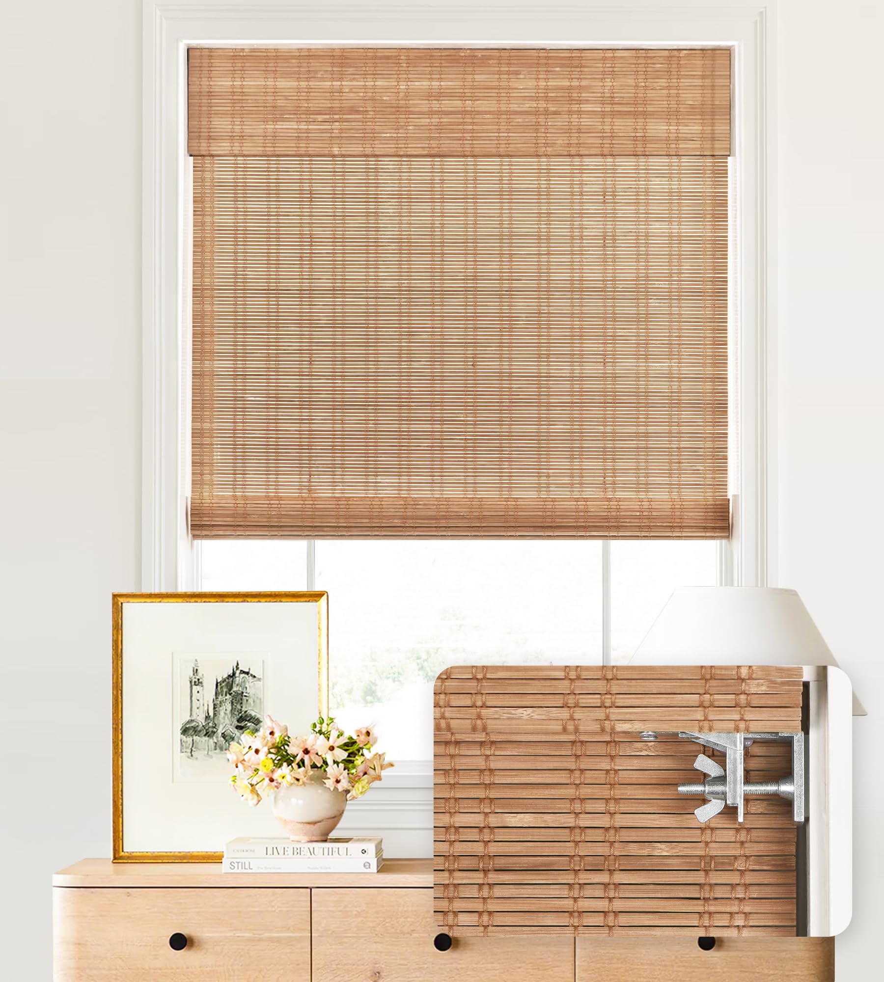LazBlinds No Tools No Drill Cordless Bamboo Roman
