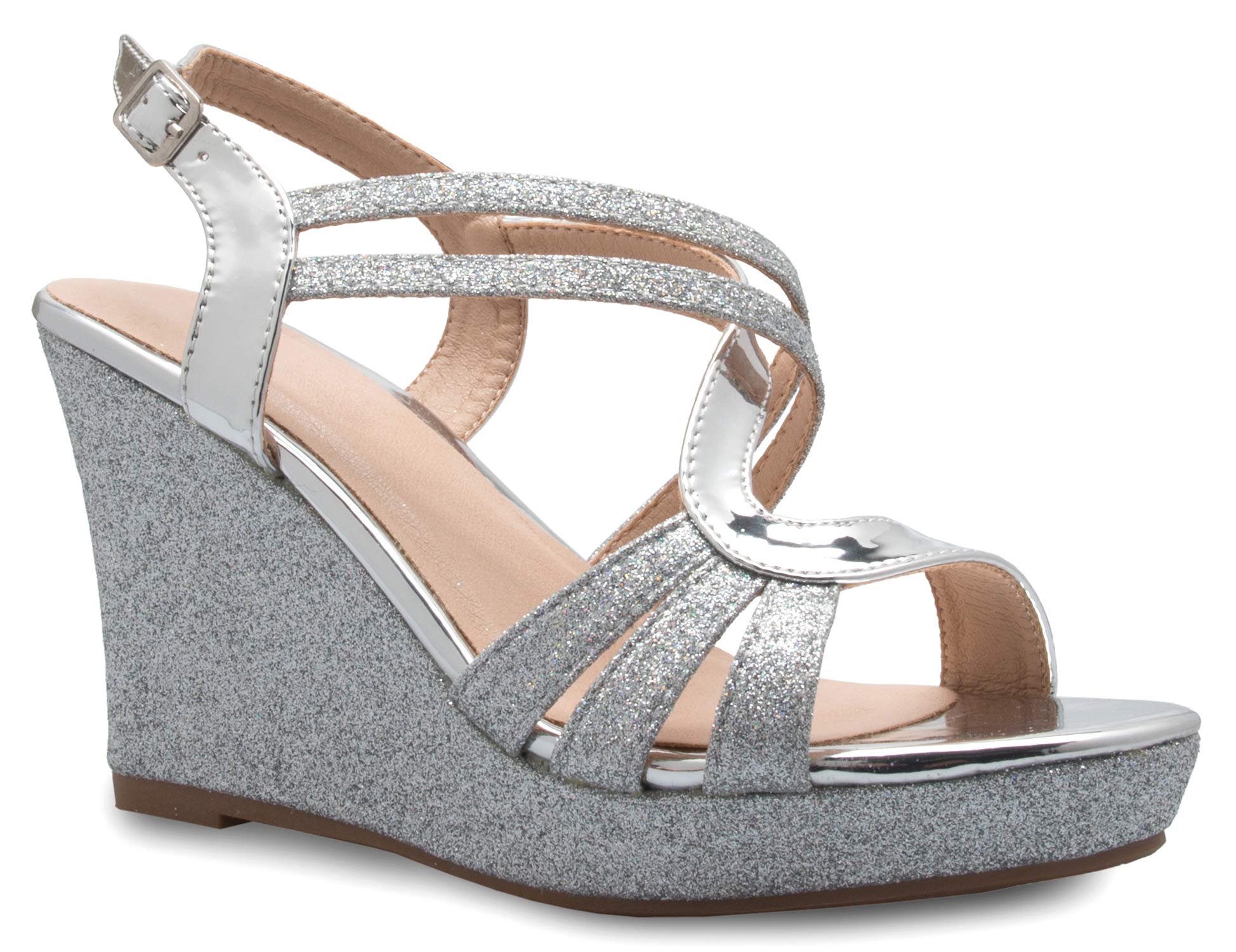 Olivia K Women's Sexy Strappy Platform Wedge Glitter Sandals - Image 5