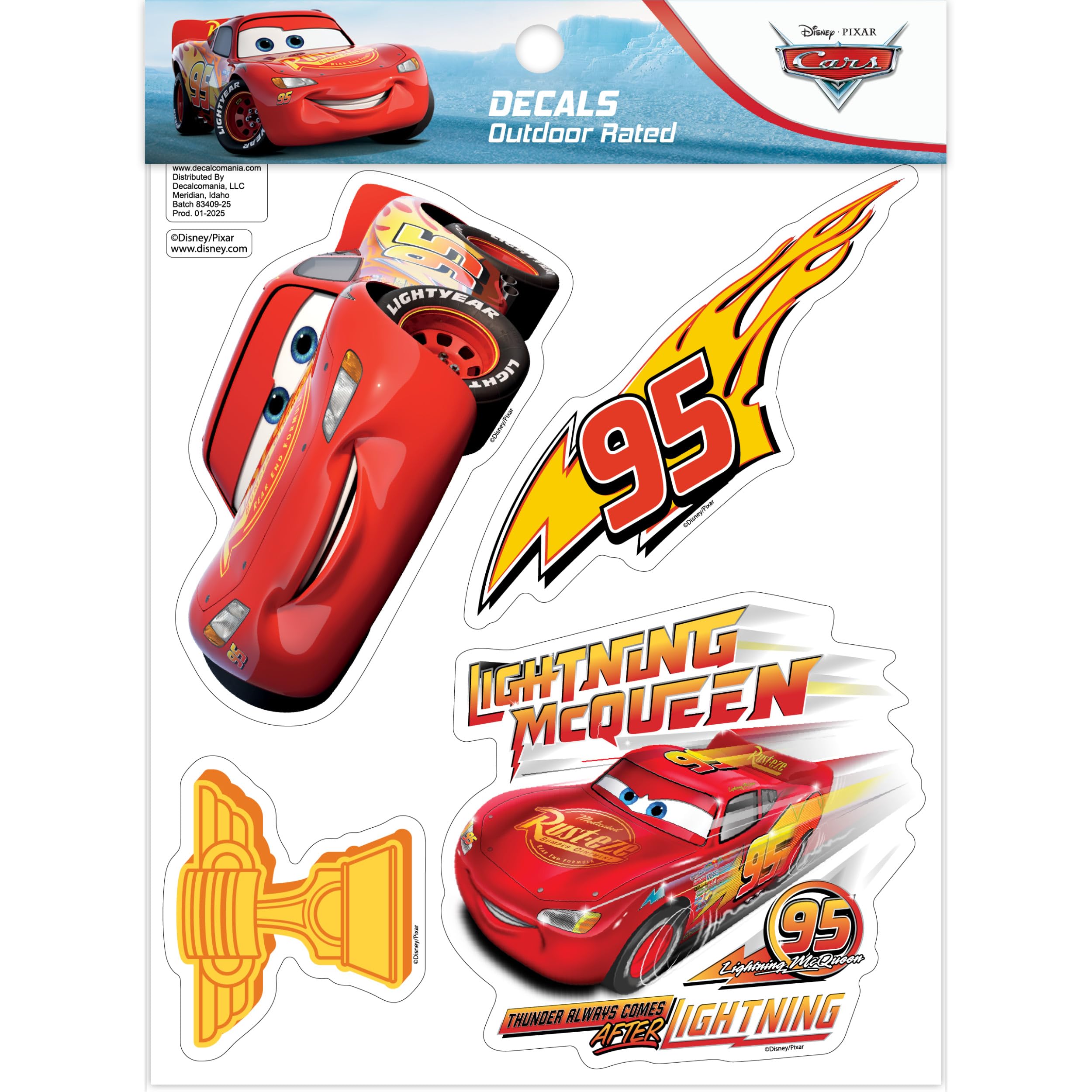 Disney Pixar Cars Decals - Set of 4 Lightning McQueen Vinyl Stickers for Car Laptop Computer Kids Water Bottle Outdoor Waterproof