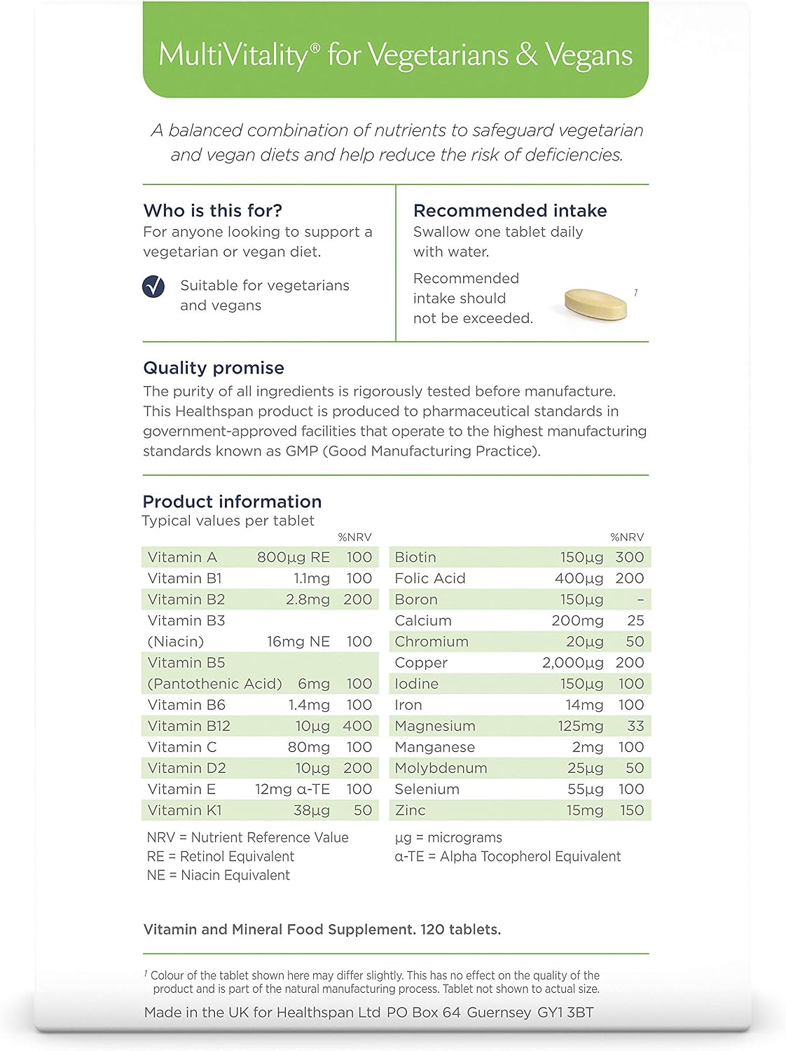 Healthspan Multivitamin for Vegetarians & Vegans (120 Tablets), 120 count (Pack of 1) - Image 3