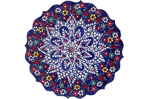 Ayennur Turkish Decorative Plate 9.85"(25cm) Handmade Ceramic Ornament For Home&Office Wall Hanging Decor (Dark blue)