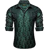 YourTies Mens Silk Paisley Dress Shirt Casual Button Down Shirt Long Sleeve Western Floral Shirts Wedding Party Holiday
