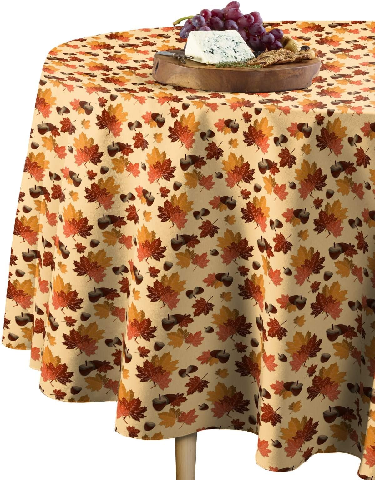 Fabric Textile Products Round Tablecloth, 100% Milliken Polyester, Machine Washable, 90" Round, Fall Maple Leaves