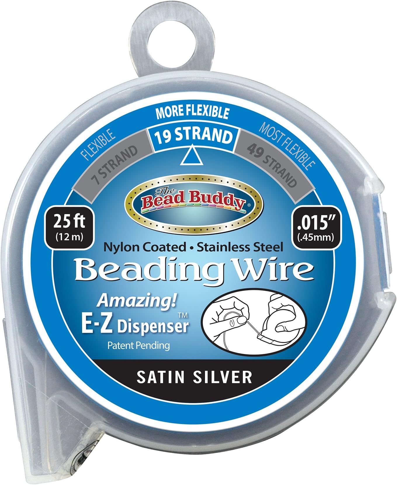 Bead Buddy 19 Strand Bead Stringing Wire, Satin Silver, 25 Feet in Length by 0.15 Inches-Strong, Flexible and Durable Beading Wire-Great Bracelet Making and Necklace Wire for Beading