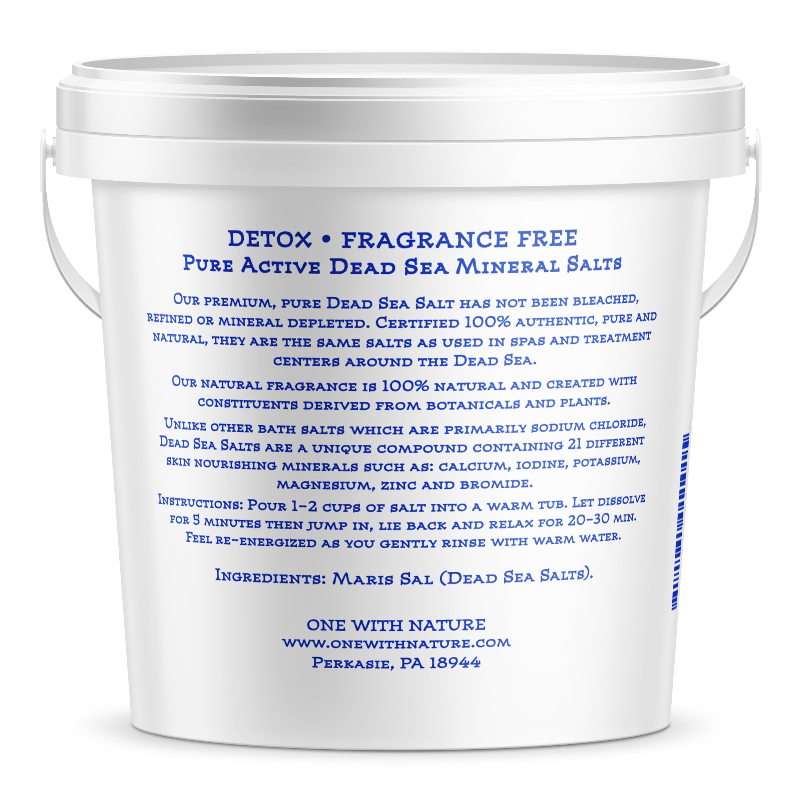 One With Nature 100% Pure Dead Sea Salt for Bath, 5lb Unscented. Dead Sea Salt is high in Essential Minerals, Such as Magnesium, Sulfur, Zinc, Potassium. Exfoliates, Nourishes Skin, Helps Restore pH