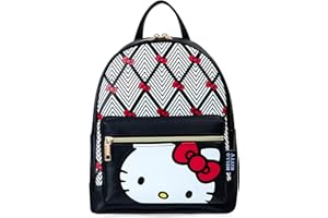 Hello Kitty Sanrio Backpack for Teens Women Kawaii Faux Leather Daypack, Rucksack, Backpacks for Travel, Gifts for Women (Black Hello Kitty)