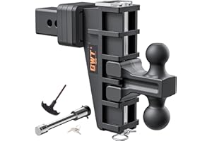 GWTAUTO Dual-Ball Adjustable Trailer Hitch, Fits 2-Inch Receiver, 6 Inch Drop/Rise Drop Cushioned Hitch, 25,000 LBS GTW-Tow Hitch for Truck with Double Pins, Solid Ball Mount, Black, Heavy Duty