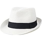 Kids Girls Boys Straw Fedora Hat Summer Short Brim Panama Cap Beach Sun Hats (Fit 4-8T)