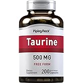 Piping Rock Taurine Supplement 500mg | 200 Capsules | Free Form Amino Acid | Non-GMO, Gluten Free