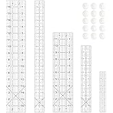 Sewing Ruler,5 Piece Quilting Rulers,3 x17 Inch,1.5 x17 Inch,3 x12 Inch,1.5 x10 Inch,1 x6 Inch,Acrylic Ruler,Cutting Ruler with Non-Slip Rings (Black and White)