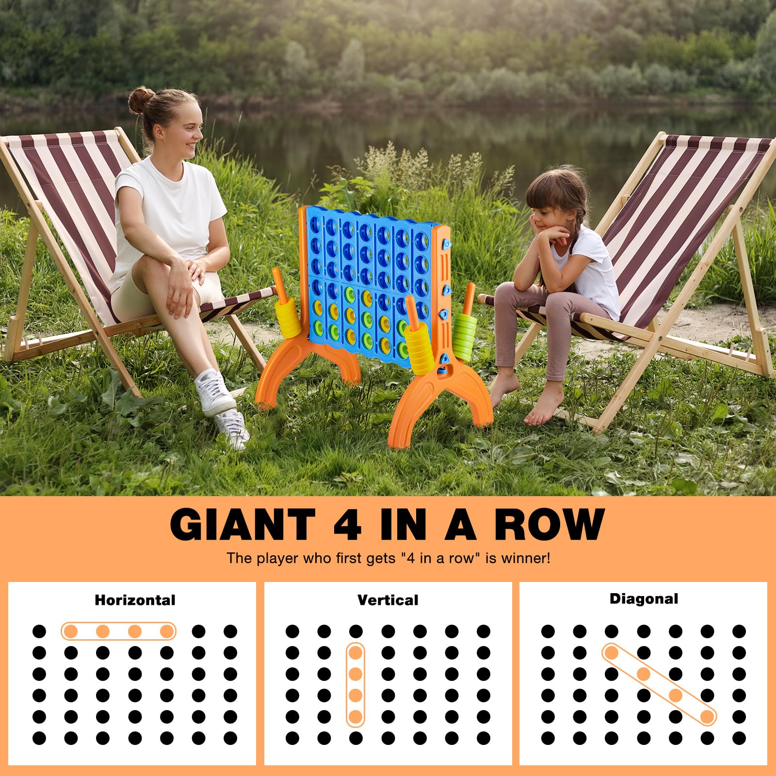 Ayeboovi Giant 4-in-A-Row, Jumbo 4-to-Score Yard Game for Kids and Adults Indoor Outdoor Party Family Connect Game Set with Quick Release Slider & Carrying Bag