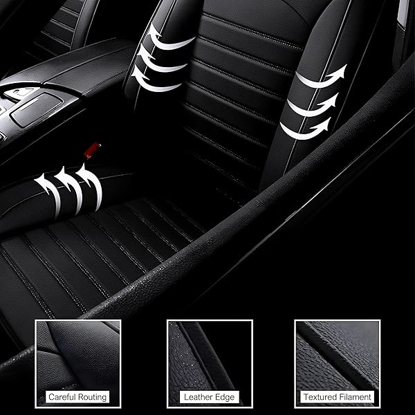 AOMSAZTO CUSTOM FIT SEAT COVERS FOR FORD FUSION 2013 2014 2015 2016 2017 2018 2019 2020 WATERPROOF LEATHER CAR SEAT COVERS, 5-SEATER FULL SET BLACK