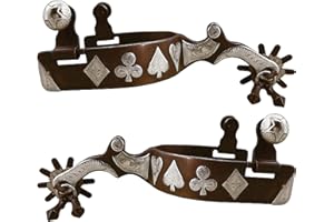 Centmehr Western Antiqued Spurs with German Silver Hand Engraved Trims and Rowel with Jingle Bobs