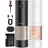 FORLIM Electric Salt and Pepper Grinder Set, USB Rechargeable, Automatic Salt Pepper Mill Grinder with Dust Cover, One-Button