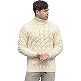 Aran Crafts Unisex Irish Cable Knitted Soft Roll Neck Sweater (100% Merino Wool)