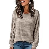 EVALESS Women's Soft Long Sleeve Blouses Crewneck Pullover Tops Business Casual Batwing Knitted Oversized Outfits 2026