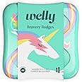 Welly Bandages | Adhesive Flexible Fabric Bravery Badges | Assorted Shapes for Minor Cuts, Scrapes, and Wounds | Colorful and Fun First Aid Tin | Unicorn Patterns - 48 Count
