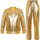 Halfchet Men's Metallic Jacket and Pants Set Jacket Men Straight Leg Trousers Costume for Men Disco Cosplay Party
