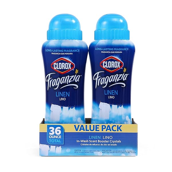 CLOROX FRAGANZIA LAUNDRY SCENT BOOSTER CRYSTALS IN LINEN SCENT, TWIN PACK, SCENTED IN-WASH FRESHENER BEADS FOR FRESH, CLEAN, GREAT SMELLING CLOTHES AND LINENS, 18 OZ – 2 PACK
