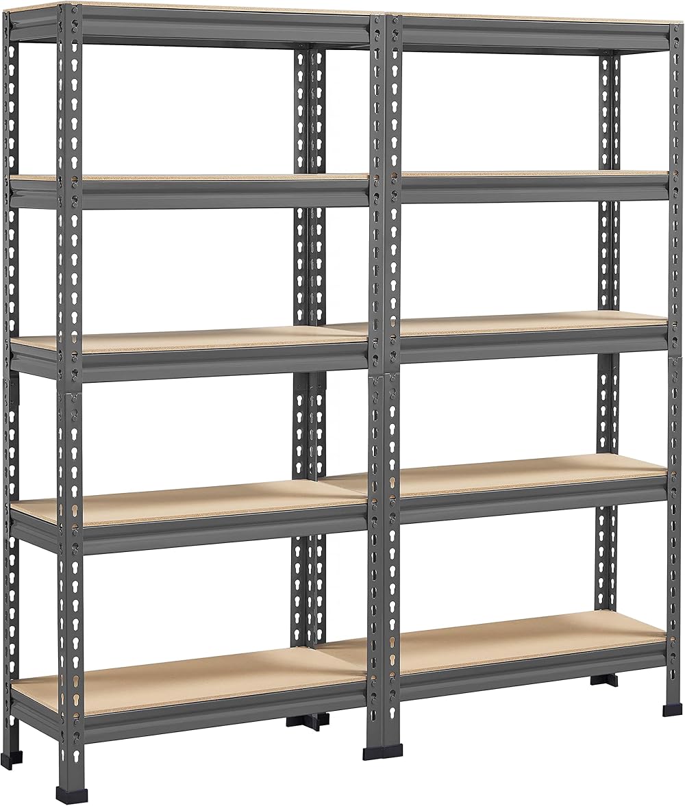 Yaheetech 2 Pack 5 Tier Heavy Duty Shelving 750kg Capacity 140x30x150cm