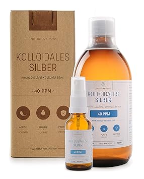 Kolloidales Silber 100% natürlich 40 PPM (500 ml) ? Mit unentbehrlichem auffüllbarem 30ml-Spray und praktischem Messdeckel ? 
